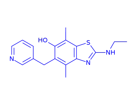 Molecular Structure of 145096-32-8 (6-Benzothiazolol,  2-(ethylamino)-4,7-dimethyl-5-(3-pyridinylmethyl)-)