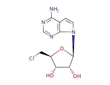 Molecular Structure of 53458-85-8 ((2R,3R,4S,5S)-2-(4-amino-7H-pyrrolo[2,3-d]pyrimidin-7-yl)-5-(chloromethyl)tetrahydrofuran-3,4-diol)