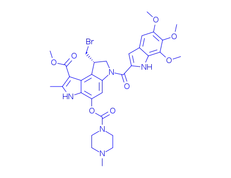Molecular Structure of 134106-78-8 (methyl 8-(bromomethyl)-2-methyl-4-{[(4-methylpiperazin-1-yl)carbonyl]oxy}-6-[(5,6,7-trimethoxy-1H-indol-2-yl)carbonyl]-3,6,7,8-tetrahydropyrrolo[3,2-e]indole-1-carboxylate)