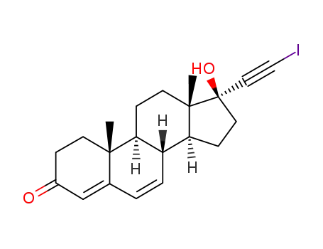 Molecular Structure of 145430-54-2 (17-(2-iodoethynyl)androsta-4,6-dien-17-ol-3-one)