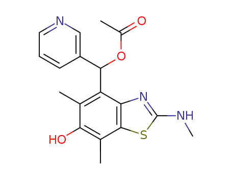 Molecular Structure of 145096-29-3 (4-Benzothiazolemethanol,  6-hydroxy-5,7-dimethyl-2-(methylamino)--alpha--3-pyridinyl-,  -alpha--acetate  (9CI))