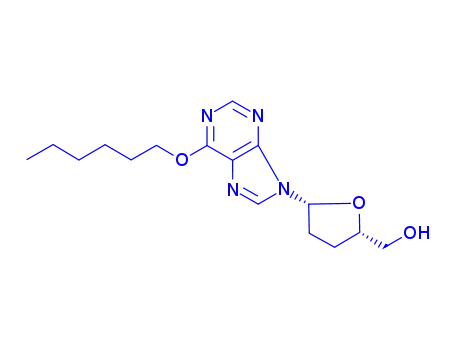 Molecular Structure of 146202-53-1 ({(2S,5R)-5-[6-(hexyloxy)-9H-purin-9-yl]tetrahydrofuran-2-yl}methanol)