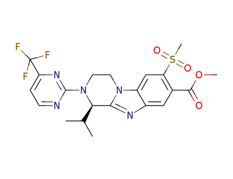 Molecular Structure of 1456704-59-8 ((R)-methyl 1-isopropyl-7-(methylsulfonyl)-2-(4-(trifluoromethyl)pyrimidin-2-yl)-1,2,3,4-tetrahydrobenzo[4,5]imidazo[1,2-a]pyrazine-8-carboxylate)
