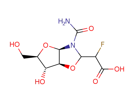 Molecular Structure of 14698-18-1 ([3-carbamoyl-6-hydroxy-5-(hydroxymethyl)hexahydrofuro[2,3-d][1,3]oxazol-2-yl](fluoro)acetic acid)