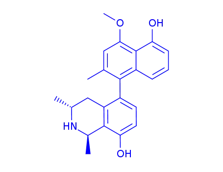 Molecular Structure of 146471-75-2 ((1R,3R)-2-benzyl-5-(5-hydroxy-4-methoxy-2-methylnaphthalen-1-yl)-1,3-dimethyl-1,2,3,4-tetrahydroisoquinolin-8-ol)