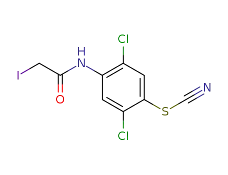 Molecular Structure of 14664-96-1 (2,5-Dichloro-4-(2-iodoacetylamino)phenyl thiocyanate)