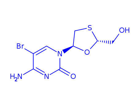 Molecular Structure of 149819-53-4 (2(1H)-Pyrimidinone,4-amino-5-bromo-1-[2-(hydroxymethyl)-1,3-oxathiolan-5-yl]-, (2S-trans)- (9CI))