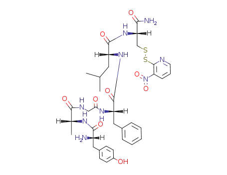 Molecular Structure of 120866-06-0 ((R)-2-[(S)-2-(2-{(R)-2-[(S)-2-Amino-3-(4-hydroxy-phenyl)-propionylamino]-propionylamino}-acetylamino)-3-phenyl-propionylamino]-4-methyl-pentanoic acid [(R)-1-carbamoyl-2-(3-nitro-pyridin-2-yldisulfanyl)-ethyl]-amide)