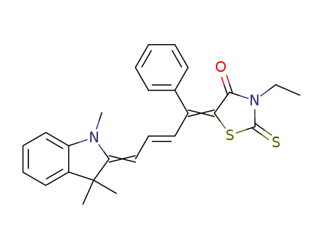Molecular Structure of 14664-55-2 (3-ETHYL-5-[(E,2E)-1-PHENYL-4-(1,3,3-TRIMETHYL-1,3-DIHYDRO-2H-INDOL-2-YLIDENE)-2-BUTENYLIDENE]-2-THIOXO-1,3-THIAZOLIDIN-4-ONE)