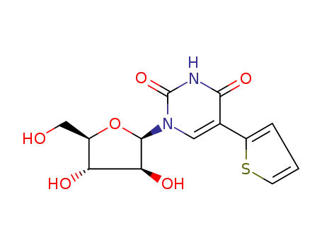 Molecular Structure of 134333-65-6 (1-(beta-D-arabinofuranosyl)-5-(thiophen-2-yl)pyrimidine-2,4(1H,3H)-dione)
