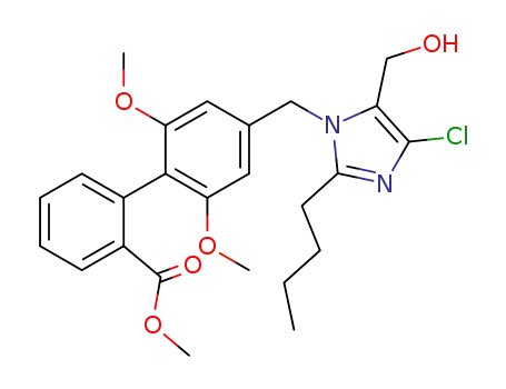 Molecular Structure of 134360-55-7 (4'-<<2-butyl-4-chloro-5-(hydroxymethyl)-1H-imidazolyl>methyl>-2',6'-dimethoxy<1,1'-biphenyl>-2-carboxylic acid methyl ester)
