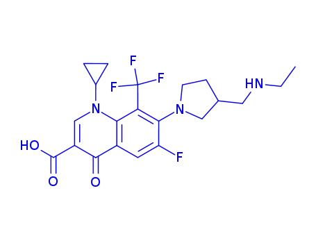 Molecular Structure of 146981-04-6 (1-cyclopropyl-7-[3-(ethylaminomethyl)pyrrolidin-1-yl]-6-fluoro-4-oxo-8 -(trifluoromethyl)quinoline-3-carboxylic acid)
