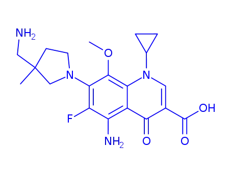 Molecular Structure of 146981-08-0 (5-amino-7-[3-(aminomethyl)-3-methylpyrrolidin-1-yl]-1-cyclopropyl-6-fluoro-8-methoxy-4-oxo-1,4-dihydroquinoline-3-carboxylic acid)
