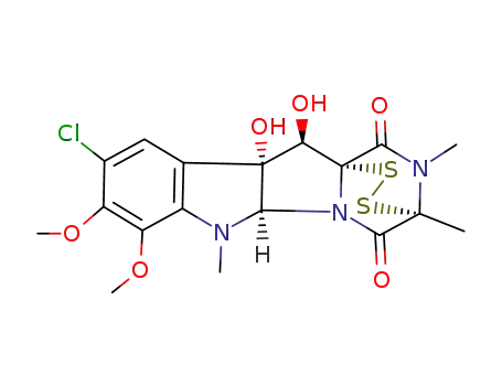 Molecular Structure of 1456-55-9 (3,11a-Epidithio-11aH-pyrazino1,2:1,5pyrrolo2,3-bindole-1,4-dione, 9-chloro-2,3,5a,6,10b,11-hexahydro-10b,11-dihydroxy-7,8-dimethoxy-2,3,6-trimethyl-, (3R,5aR,10bS,11R,11aR)-)