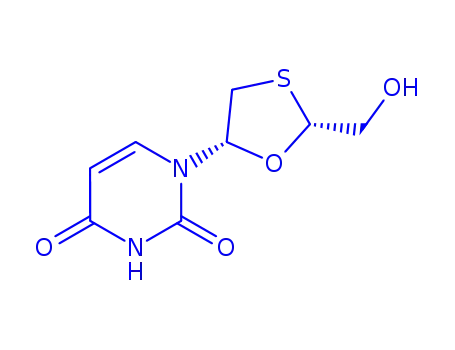 Molecular Structure of 149819-45-4 (1-[(2S,5R)-2-(hydroxymethyl)-1,3-oxathiolan-5-yl]pyrimidine-2,4(1H,3H)-dione)