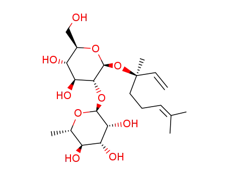 Molecular Structure of 147612-75-7 ((3R)-3,7-dimethylocta-1,6-dien-3-yl 2-O-(6-deoxy-alpha-L-mannopyranosyl)-beta-D-glucopyranoside)