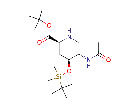 Molecular Structure of 134258-38-1 (tert-butyl (2S,4S,5S)-5-acetamido-4-<(tert-butyl)dimethylsilyloxy>piperidine-2-carboxylate)