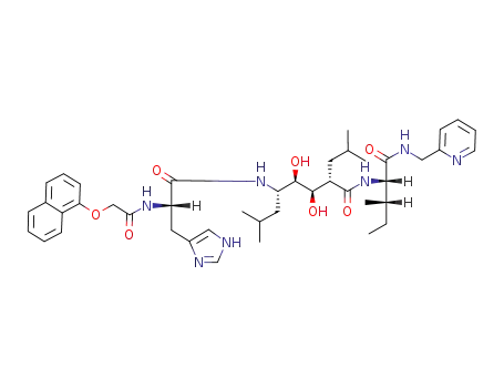 Molecular Structure of 134623-15-7 (N-(N-(N-(N-(1-naphthoxyacetyl)-histidyl)-5-amino-3,4-dihydroxy-2-isobutyl-7-methyloctanoyl)isoleucyl)-2-pyridylmethylamine)