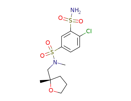 Molecular Structure of 14796-42-0 (m-Benzenedisulfonamide, 4-chloro-N1-methyl-N1-(tetrahydro-2-methylfurfuryl)-, (+)- (8CI))