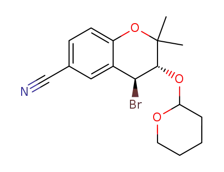 Molecular Structure of 103774-94-3 ((3S,4S)-4-Bromo-2,2-dimethyl-3-(tetrahydro-pyran-2-yloxy)-chroman-6-carbonitrile)