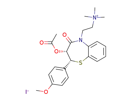 Molecular Structure of 31964-28-0 ({2-[3<i>c</i>-acetoxy-2<i>r</i>-(4-methoxy-phenyl)-4-oxo-3,4-dihydro-2<i>H</i>-benzo[<i>b</i>][1,4]thiazepin-5-yl]-ethyl}-trimethyl-ammonium; iodide)