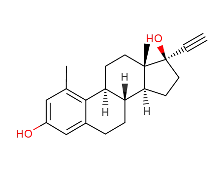 Molecular Structure of 15071-66-6 ((8S,9S,13S,14S,17S)-17-ethynyl-1,13-dimethyl-7,8,9,11,12,14,15,16-octa hydro-6H-cyclopenta[a]phenanthrene-3,17-diol)