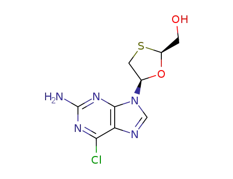 Molecular Structure of 149819-73-8 (2-amino-6-chloro-9-(2-(hydroxymethyl)-1,3-oxathiolan-5-yl)purine)