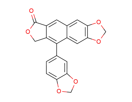 Molecular Structure of 27792-97-8 (Furo[3',4':6,7]naphtho[2,3-d]-1,3-dioxol-6(8H)-one,9-(1,3-benzodioxol-5-yl)-)