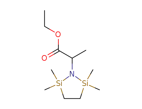 Molecular Structure of 78605-29-5 (1-Aza-2,5-disilacyclopentane-1-acetic  acid,  -alpha-,2,2,5,5-pentamethyl-,  ethyl  ester)