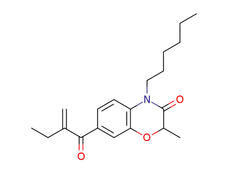 Molecular Structure of 135420-37-0 (4-hexyl-2-methyl-7-(2-methylidenebutanoyl)-2H-1,4-benzoxazin-3(4H)-one)
