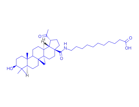 Molecular Structure of 150840-49-6 (11-({[(1R,3aS,5aR,5bR,7aR,9S,11aR,11bR,13bS)-1-acetyl-9-hydroxy-5a,5b,8,8,11a-pentamethylicosahydro-3aH-cyclopenta[a]chrysen-3a-yl]carbonyl}amino)undecanoic acid)