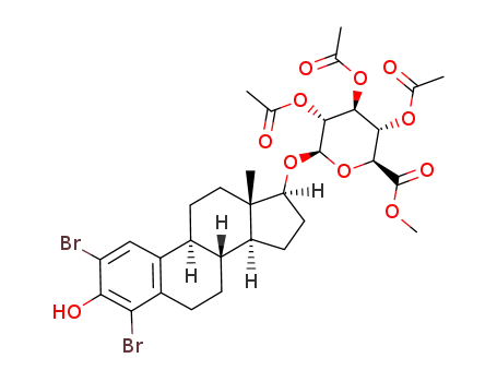 Molecular Structure of 86030-37-7 (methyl 2,4-dibromo-3-hydroxyestra-1,3,5(10)-trien-17β-yl-2,3,4-tri-O-acetyl-β-D-glucopyranosuronate)