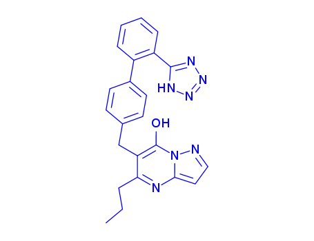 Molecular Structure of 151327-02-5 (5-Propyl-6-((2'-(1H-tetrazol-5-yl)(1,1'-biphenyl)-4-yl)methyl)pyrazolo(1,5-a)pyrimidin-7-ol dihydrate)