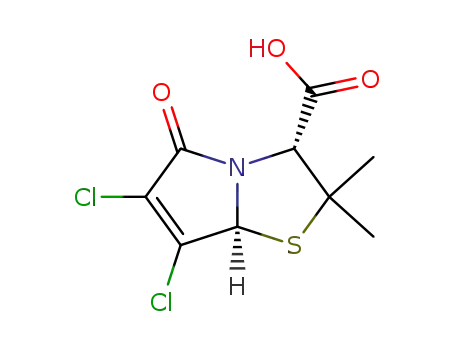 Molecular Structure of 86901-12-4 ((3R,7aS)-6,7-Dichloro-2,2-dimethyl-5-oxo-2,3,5,7a-tetrahydro-pyrrolo[2,1-b]thiazole-3-carboxylic acid)