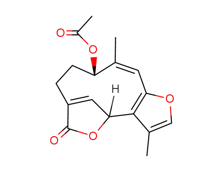 Molecular Structure of 13657-60-8 ((4R,10R,11Z)-10-Acetoxy-4,8,9,10-tetrahydro-3,11-dimethyl-6H-4,7-methenofuro[3,2-c]oxacycloundecin-6-one)