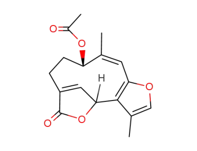 Molecular Structure of 13657-60-8 ((4R,10R,11Z)-10-Acetoxy-4,8,9,10-tetrahydro-3,11-dimethyl-6H-4,7-methenofuro[3,2-c]oxacycloundecin-6-one)