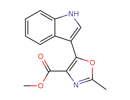 Molecular Structure of 61364-28-1 (4-Oxazolecarboxylic acid, 5-(1H-indol-3-yl)-2-methyl-, methyl ester)