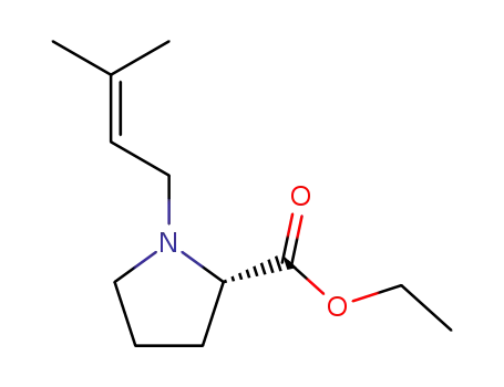 Molecular Structure of 130823-65-3 ((S)-1-(3-Methyl-but-2-enyl)-pyrrolidine-2-carboxylic acid ethyl ester)