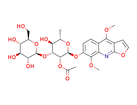 Molecular Structure of 115345-32-9 (a-L-Mannopyranoside,4,8-dimethoxyfuro[2,3-b]quinolin-7-yl 6-deoxy-3-O-b-D-glucopyranosyl-, 2-acetate)