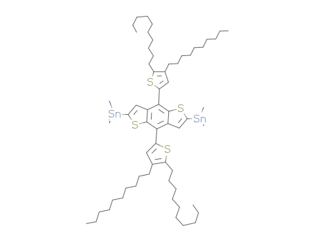 Molecular Structure of 1307899-54-2 ((4,8-Bis(2-(3,5-didecyl)thiophene)benzo[1,2-b:4,5-b’]dithiophene-2,6-diyl)bis(trimethylstannane))