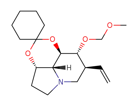 Molecular Structure of 156206-11-0 (Spirocyclohexane-1,2-1,3dioxino4,5,6-hiindolizine, 8-ethenyloctahydro-9-(methoxymethoxy)-, 3aS-(3a.alpha.,8.alpha.,9.beta.,9a.beta.,9b.alpha.)-)