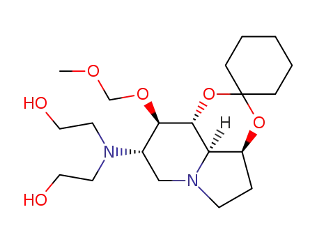 Molecular Structure of 156205-98-0 (Ethanol, 2,2-octahydro-9-(methoxymethoxy)spirocyclohexane-1,2-1,3dioxino4,5,6-hiindolizin-8-yliminobis-, 3aS-(3a.alpha.,8.alpha.,9.beta.,9a.beta.,9b.alpha.)-)