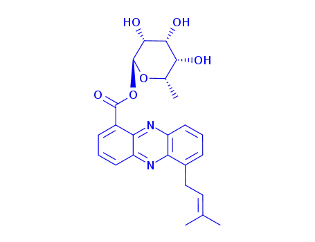 Molecular Structure of 155233-15-1 (6-deoxy-1-O-{[6-(3-methylbut-2-en-1-yl)phenazin-1-yl]carbonyl}-alpha-L-talopyranose)