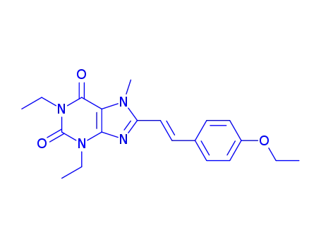 Molecular Structure of 155271-29-7 (8-[(E)-2-(4-ethoxyphenyl)ethenyl]-1,3-diethyl-7-methyl-3,7-dihydro-1H-purine-2,6-dione)