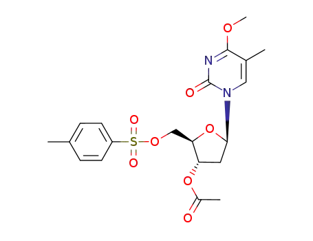 Molecular Structure of 210910-68-2 (Acetic acid (2R,3S,5R)-5-(4-methoxy-5-methyl-2-oxo-2H-pyrimidin-1-yl)-2-(toluene-4-sulfonyloxymethyl)-tetrahydro-furan-3-yl ester)