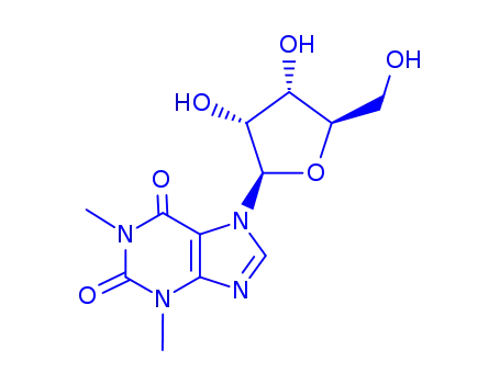 Molecular Structure of 3001-44-3 (8-[(3S,4R,5R)-3,4-dihydroxy-5-(hydroxymethyl)oxolan-2-yl]-1,3-dimethyl -7H-purine-2,6-dione)