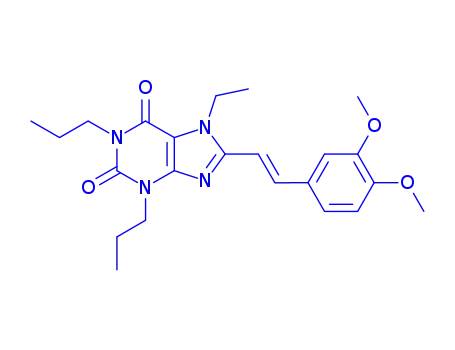 Molecular Structure of 155814-24-7 (8-[(E)-2-(3,4-dimethoxyphenyl)ethenyl]-7-ethyl-1,3-dipropyl-3,7-dihydro-1H-purine-2,6-dione)