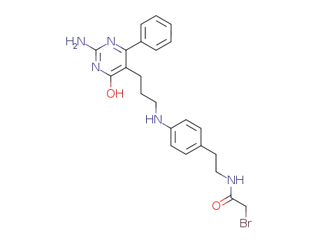 Molecular Structure of 15473-84-4 (N-[2-(4-{[3-(2-amino-4-oxo-6-phenyl-1,4-dihydropyrimidin-5-yl)propyl]amino}phenyl)ethyl]-2-bromoacetamide)