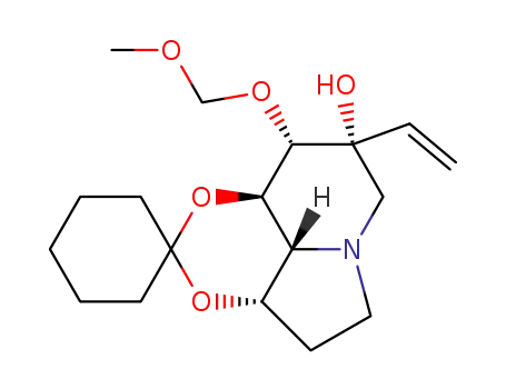 Molecular Structure of 156206-06-3 (Spirocyclohexane-1,2-1,3dioxino4,5,6-hiindolizin-8-ol, 8-ethenyloctahydro-9-(methoxymethoxy)-, 3aS-(3a.alpha.,8.beta.,9.beta.,9a.beta.,9b.alpha.)-)
