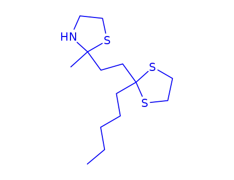 Molecular Structure of 156000-20-3 (2-methyl-2-[2-(2-pentyl-1,3-dithiolan-2-yl)ethyl]-1,3-thiazolidine)